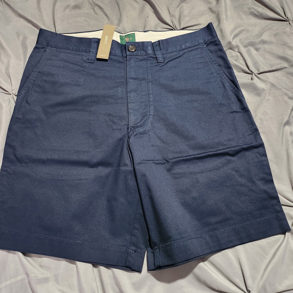 J.Crew Mens 9 Inch Chino Shorts Navy Blue Flat Front Cotton Casual Size 34 NWT